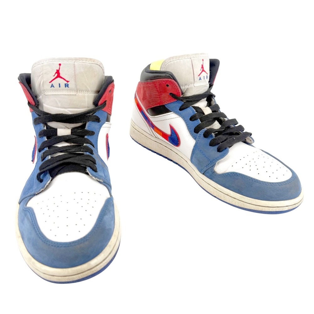 Jordan Air Jordan 1 Mid SE Mens 9 Blue Red White USA Sneakers Multicolor Swoosh